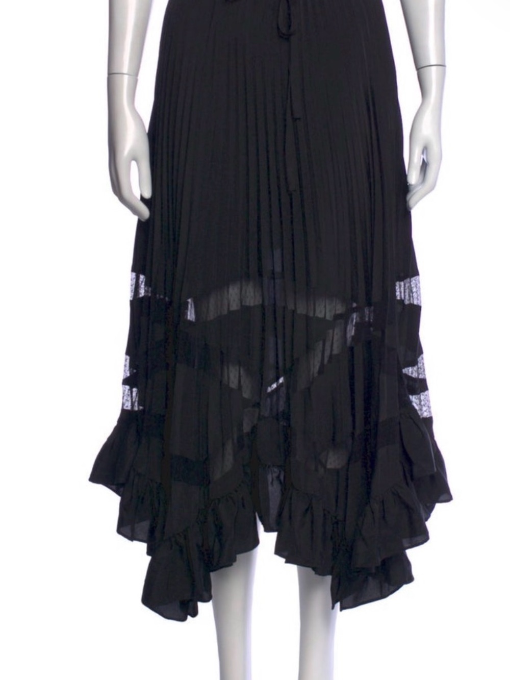Black Pleated Ruffle Midi Skirt